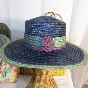 RARE VINTAGE LIZ CLAIBORNE STRAW HAT made in ITALY 7 1/2